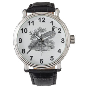 Montre Vintage faisan Jeu Oiseau Dessin BW