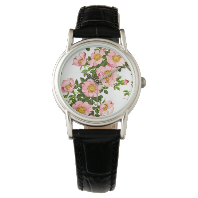 Montre Vintage fleurs de cerises japonaises, rose et or (devant)