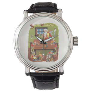 Montre Vintage Noël Père Noël avec elfes dans l'atelier