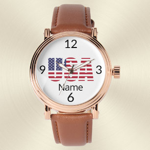 Montre Vintage or pour hommes USA Brown bracelet e