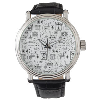 Montre vintage pour hommes avec bracelet noir en c