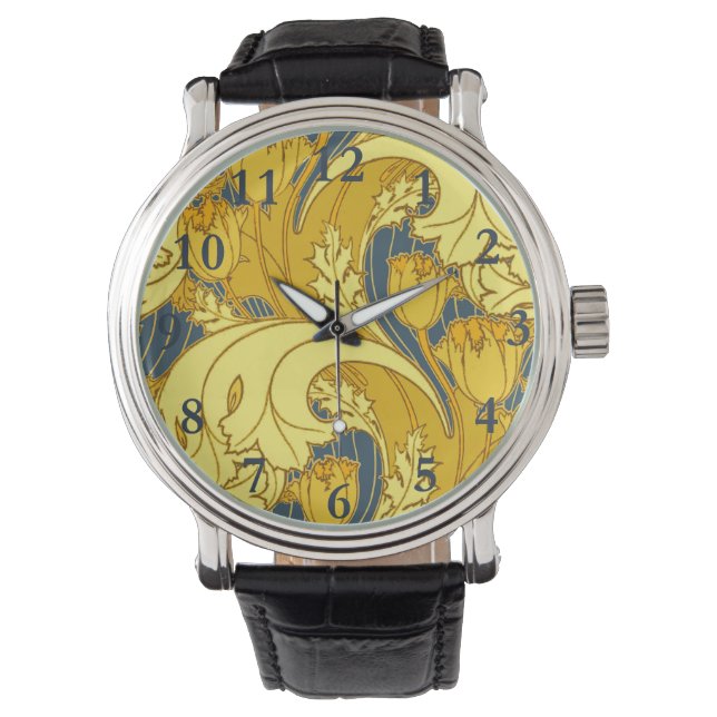 Montre Vintage Tulip Blue Gold Motif (devant)