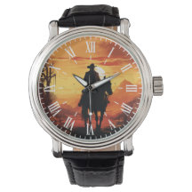 Vintage Western Cowboy Sunset Roman Men's Leather 