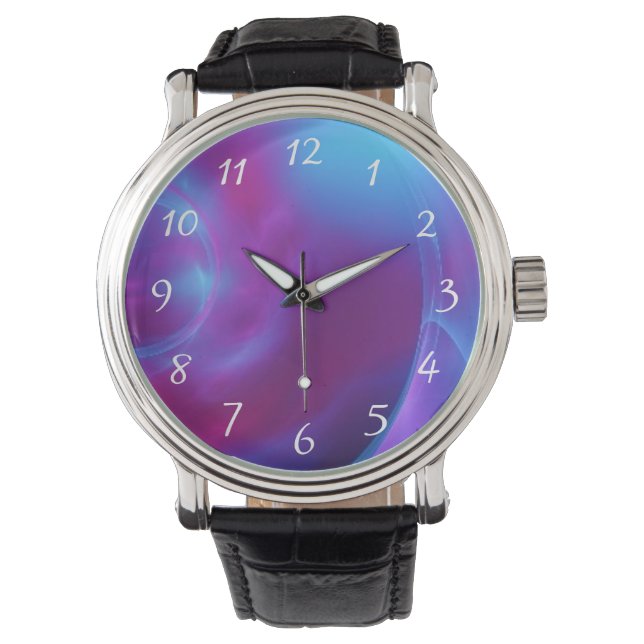 Montre Violet bleu et rose Cosmique Tourbillonnant fracta (devant)