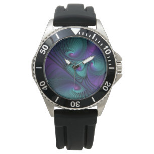 Montre Violet Rencontre Turquoise Moderne Art Fractal Abs