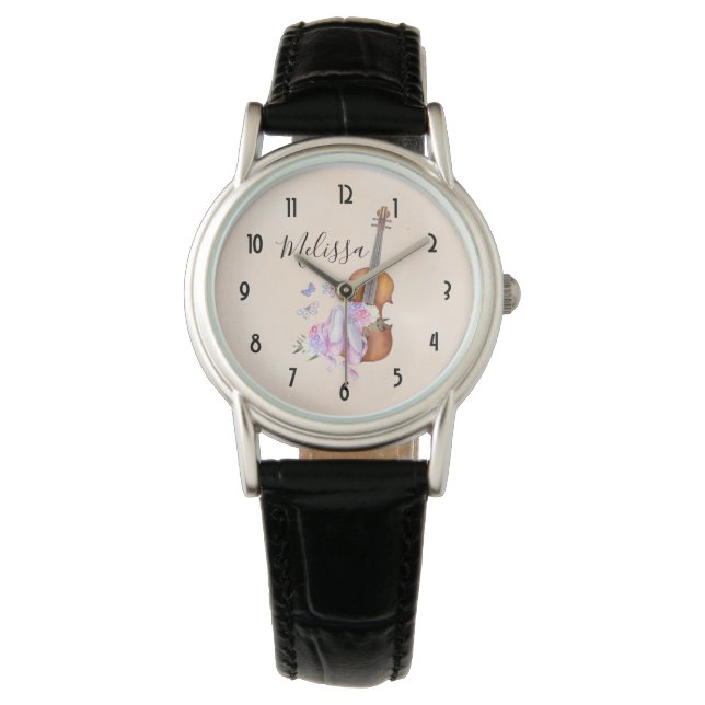 Montre Violon, Chaussures de Ballet, Fleurs et Papillons (devant)