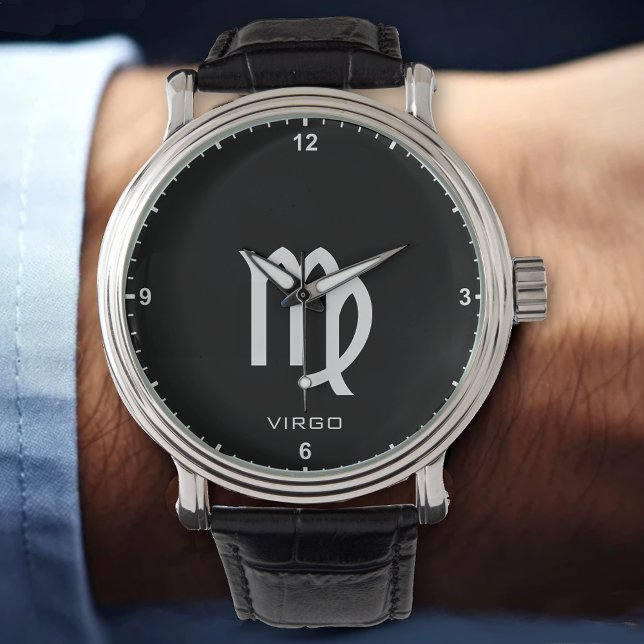 Montre Virgo Zodiac Sign Nom personnalisé Texte Simple Mi (Créateur téléchargé)
