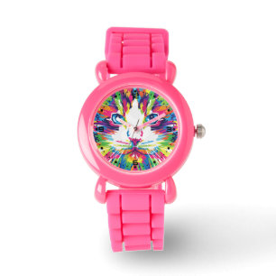 Montre Visage de Chat Design Géométrique Prismatique-3245
