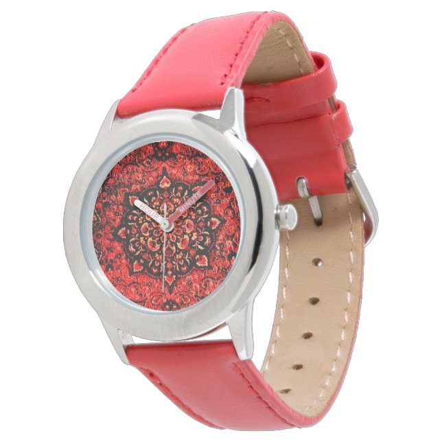 Montre Visage de tapis persan en champ teinté rose (Incliné)