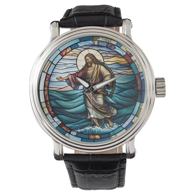 Montre Vitrail Jésus marche sur l'eau Design Watch (devant)