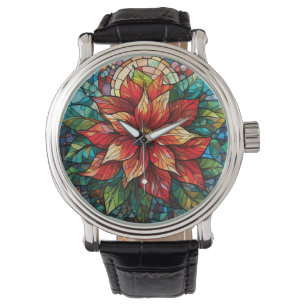 Montre Vitraux de Noël Fleur rouge Poinsettia