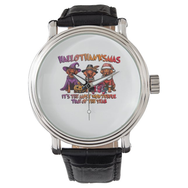 Montre Vizsla Halloween Thanksgiving Noël Classique T- (devant)