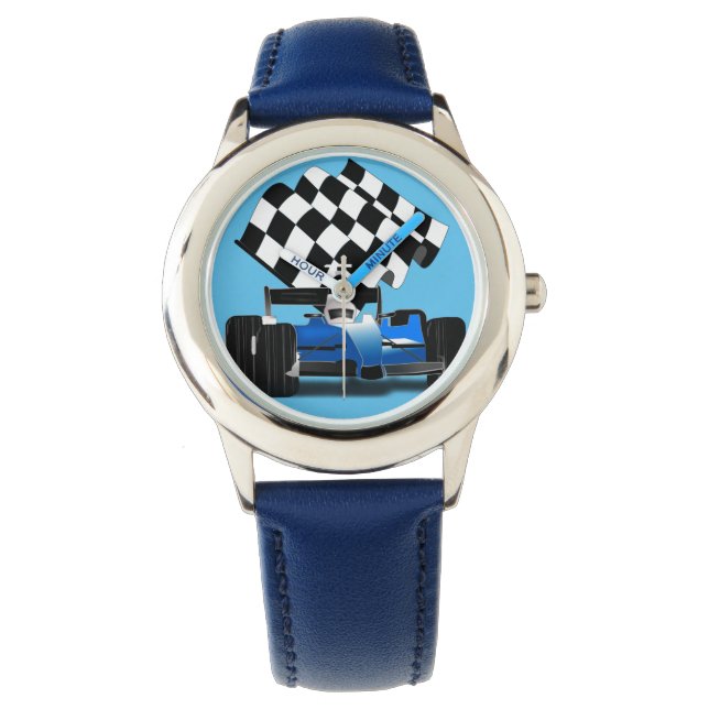 Montre Voiture Blue Race avec drapeau À damiers (devant)