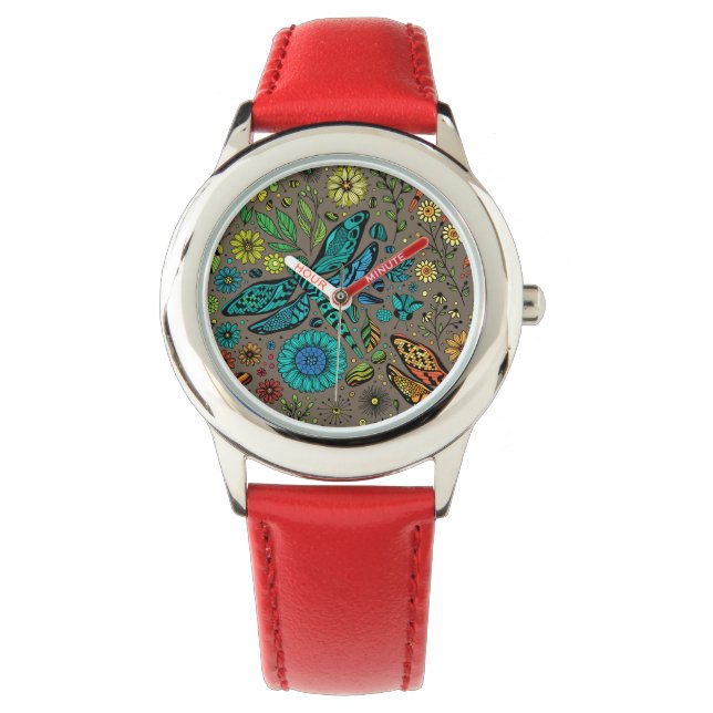 Montre Voler, libellule de mouche sur brun (devant)