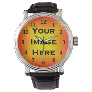 Montre Votre image Numéros noirs Modèle à bords jaunes