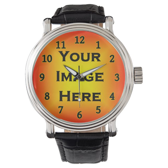 Montre Votre image Numéros noirs Modèle à bords jaunes (devant)