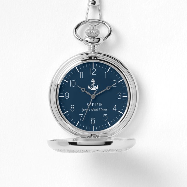 Montre Votre nom de bateau Nautical Navy Blue Ancre Capit (Recto)