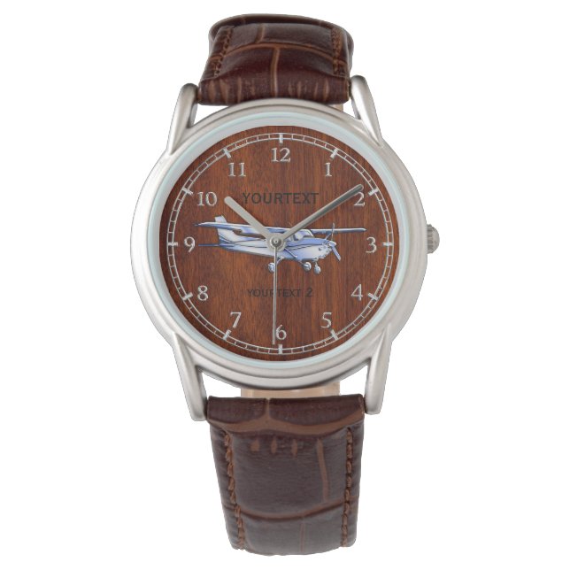 Montre Votre texte Aéronefs Classic Cessna Flying Mahogan (devant)