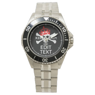 Montre Votre texte Gardez le calme Crossbones de couronne