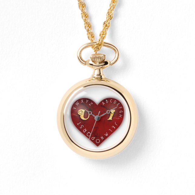 Montre Vous et moi - jeu d'alphabet sur un coeur rouge (Recto)