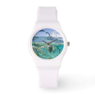 Montre voyage safari dans un lagon avec des raies pastena