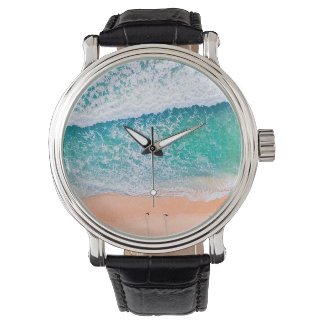 Montre Vue aérienne des vagues Turquoises, des gens march (devant)