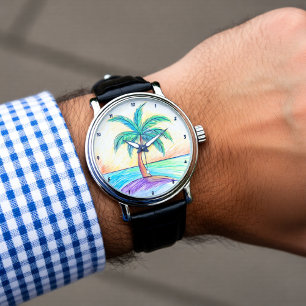 Montre Vue de la plage avec palmiers tropicaux 