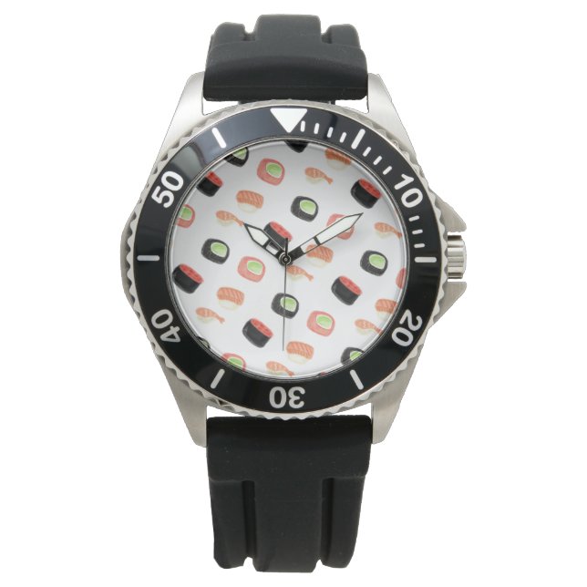 Montre Watercolor Sushi Salmon Cucumber Rolls (devant)