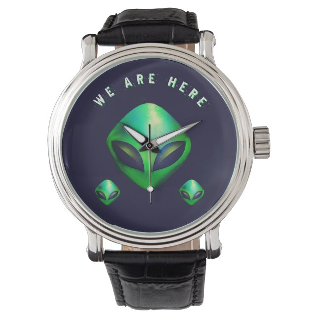 Montre "We Are Here" Green Alien head (devant)