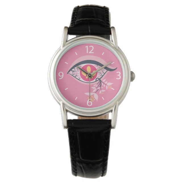 Montre Weirdo Trippy Oeil rose floral psychédélique (devant)