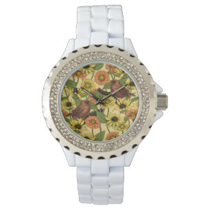 Montre Wens et fleurs sur jaune pâle