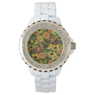 Montre Wens et fleurs sur vert