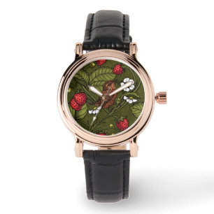 Montre Wens et fraises sur vert foncé