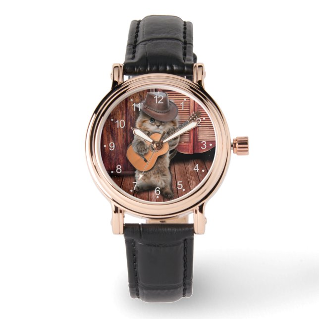 Montre Western Cat cowboy musicien avec guitare (Recto)