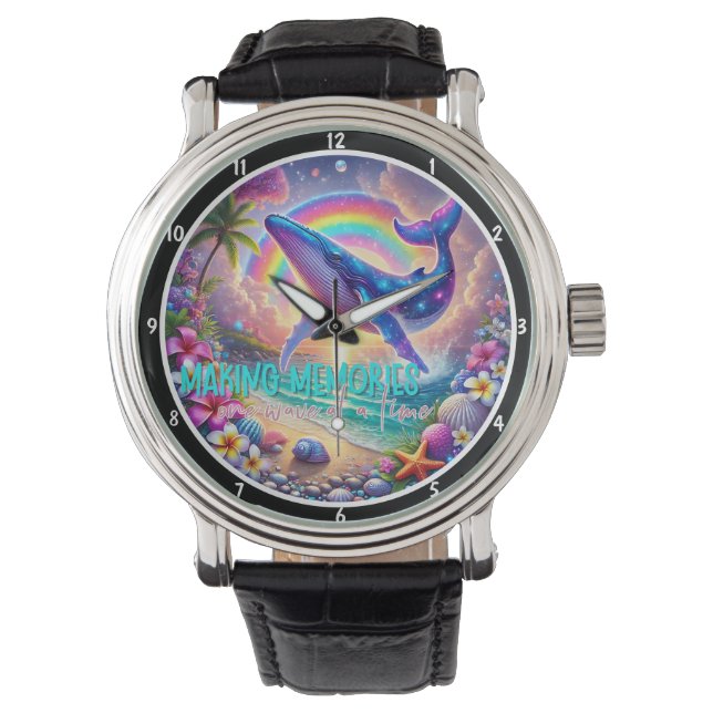 Montre Whale-Themed Decorative Ocean, Shells, Rainbow (devant)