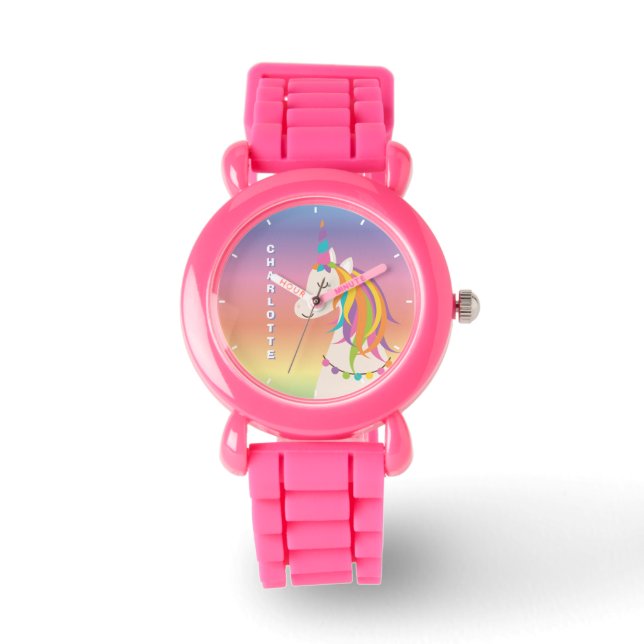Montre Whimsical Cute Magique Rainbow Unicorn Nom personn (Recto)