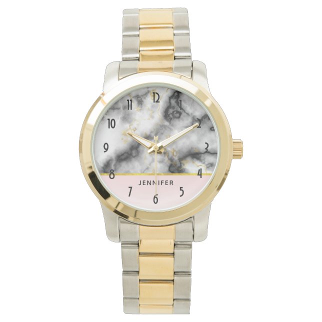 Montre White Gray Marble with Gold Ribbon (devant)
