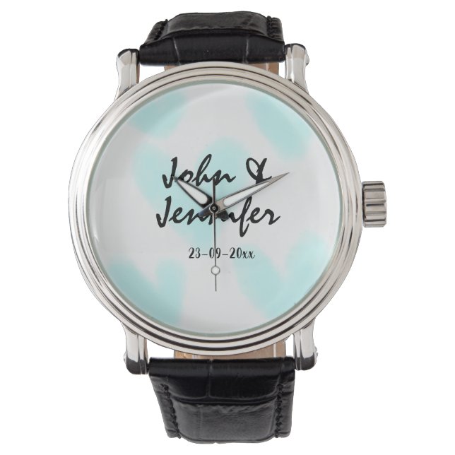 Montre white simple minimal text style wedding blue heart (devant)