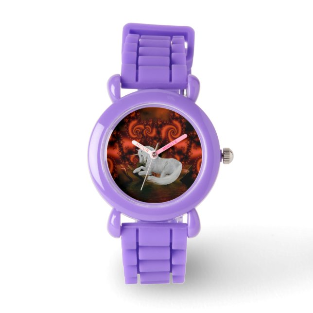 Montre White Unicorn Red Fractals Animal Art (Recto)