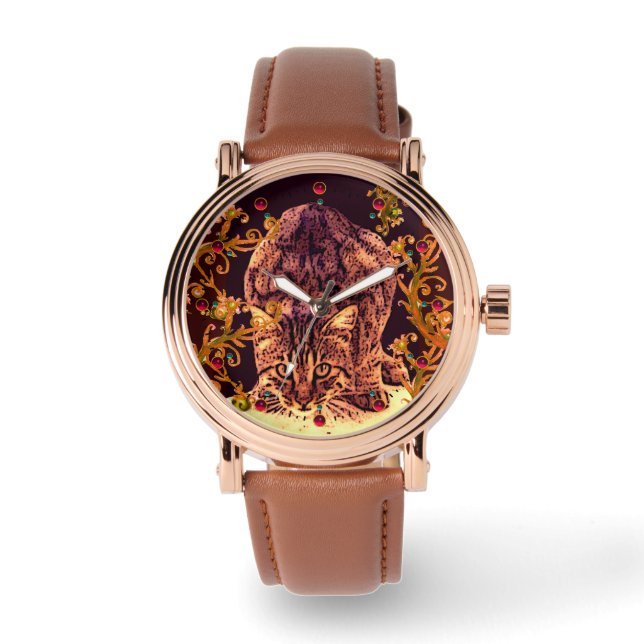 Montre WILD CAT KITTEN Yellow Floral Swirls (Recto)