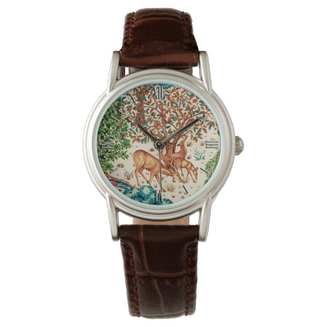 Montre William Morris Deer par Brook Tapestry Beige Watc (devant)