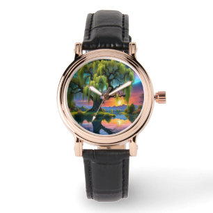 Montre Willow tree under Pleine lune N Starry ciel Sunset