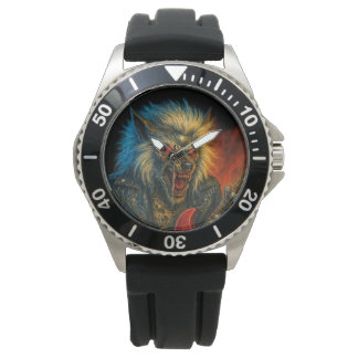 Montre Wolve en métal lourd jouant de la guitare