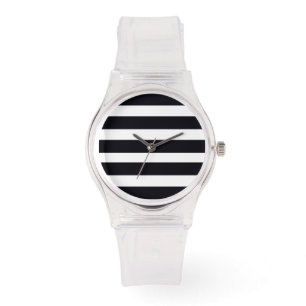 Montre Womens Moderne tendance Noir et Blanc rayé Chic