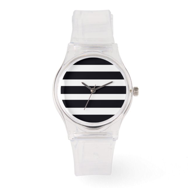 Montre Womens Moderne tendance Noir et Blanc rayé Chic (Recto)