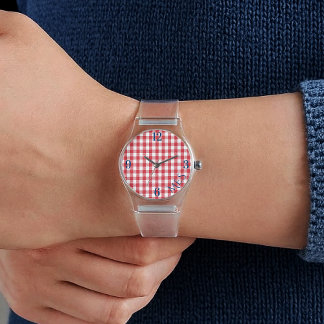 Montre Women's Monogram Red White Gingham Clear Silicone