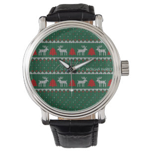 Montre Wonderland d'hiver, pin de rennes vert