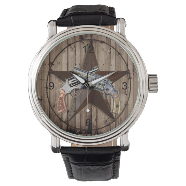 Montre Woodgrain texas star cowboy western country pistol (devant)