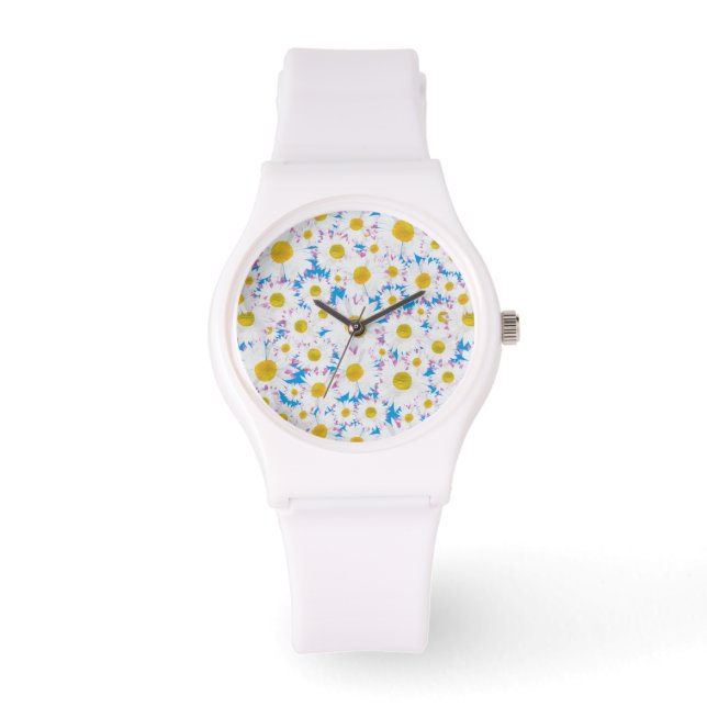Montre Wristwatch blanc sportif : Ditzy White Daisy : Ble (Recto)