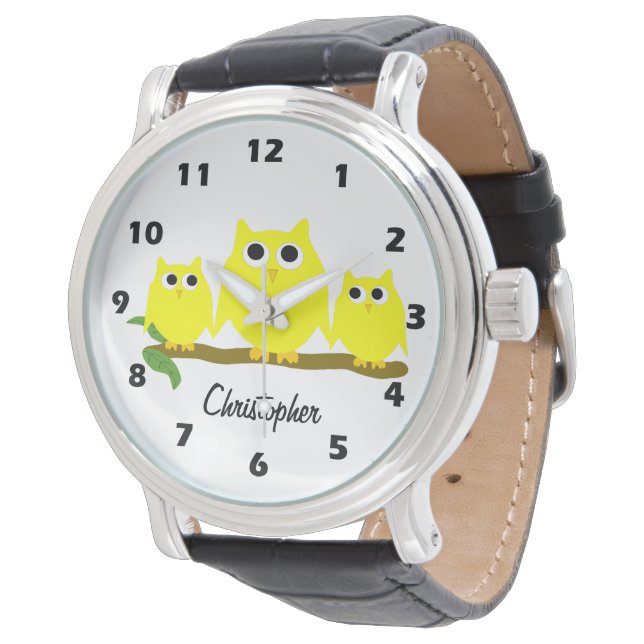 Montre Yellow Owl Design Personalised (Incliné)